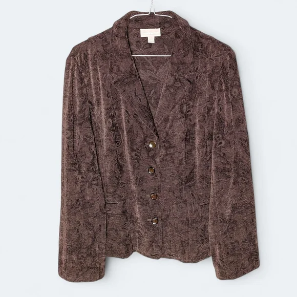 Croft & Barrow Floral Textured Jacquard Brown Blazer Classic Cozy Career Jacket - Picture 2 of 16